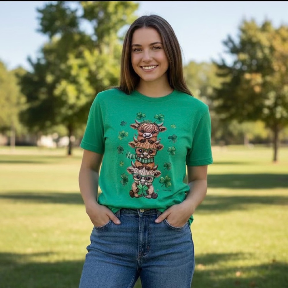 St. Patrick’s Day Highland Cow Graphic T-Shirt